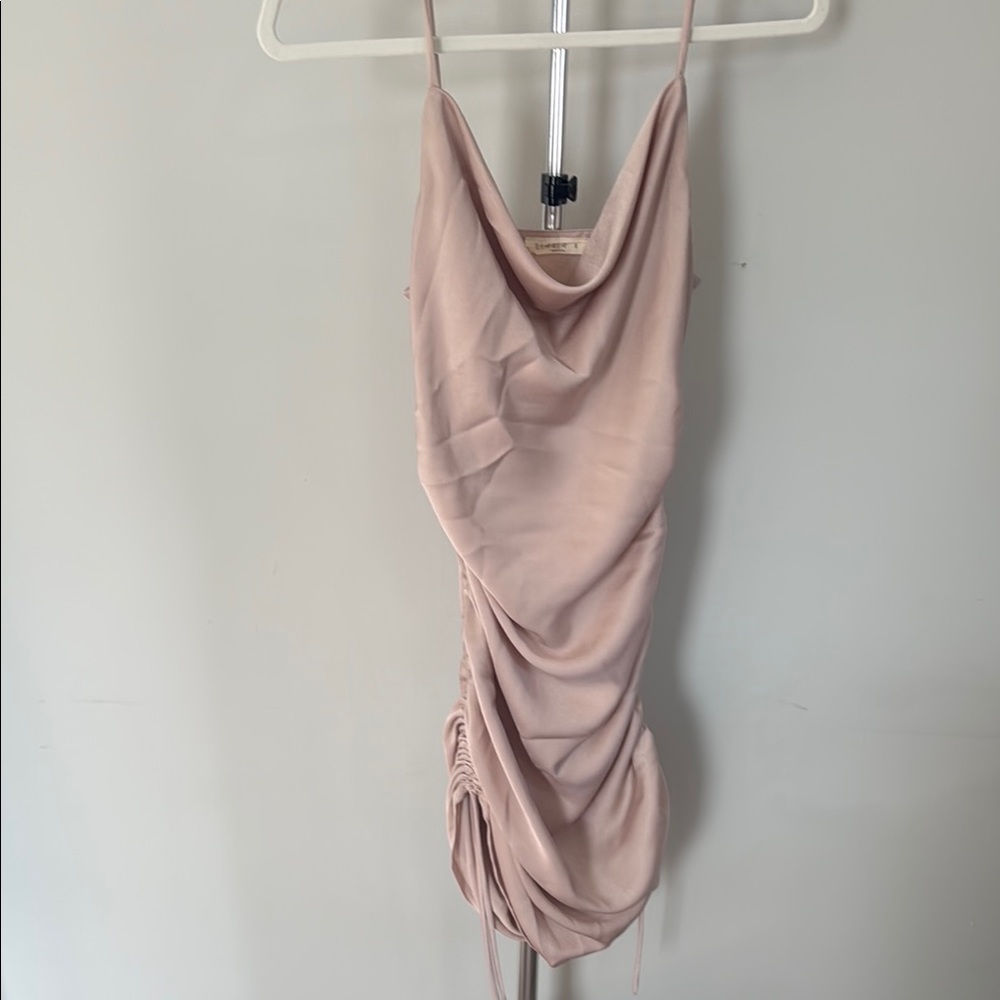 Ruched Silky Spaghetti Strap Dress. Size small. Side ruche is adjustable